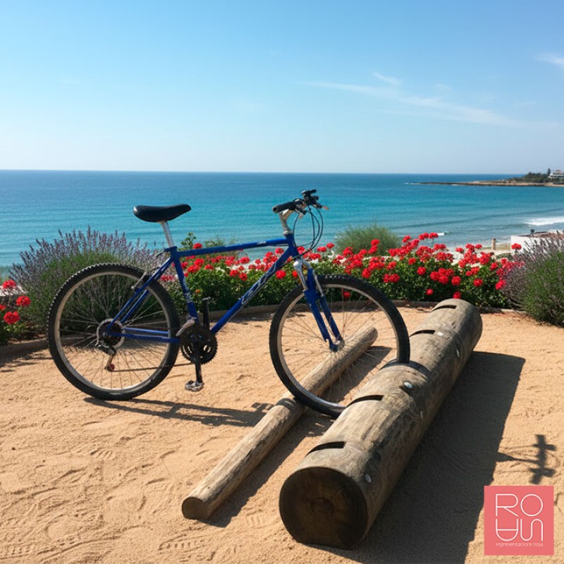 Aparcabicicletes de fusta rústic per camins naturals